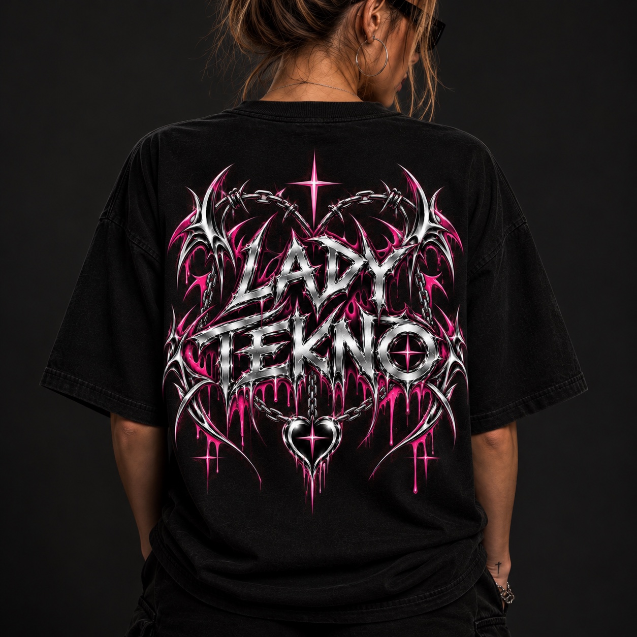 Tee-shirt oversize Lady Tekno — Noir — Dos