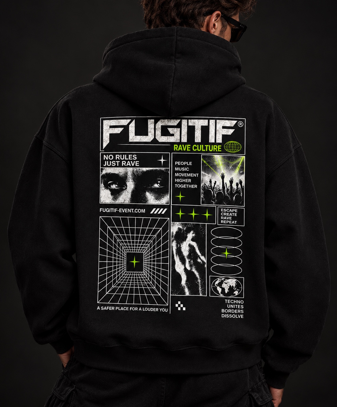 Sweat à capuche Rave Culture — Noir — Dos